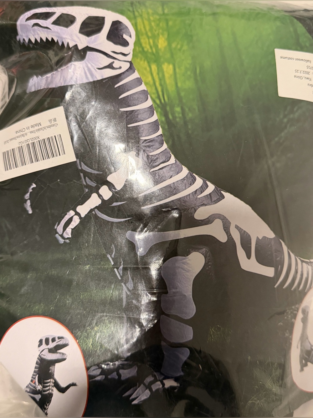 Kids/Youth Skeleton T-Rex Inflatable Costume Black & White